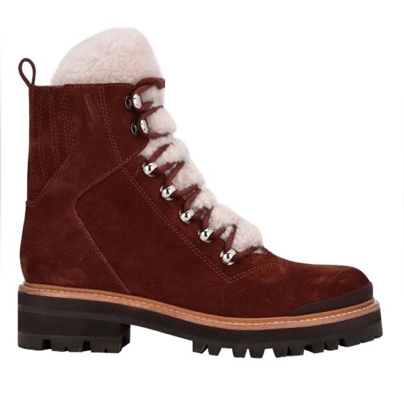NWOT Marc Fisher Izzie Lugsole Ankle Boot Dark Red Suede – Sz 9M - Picture 1 of 7